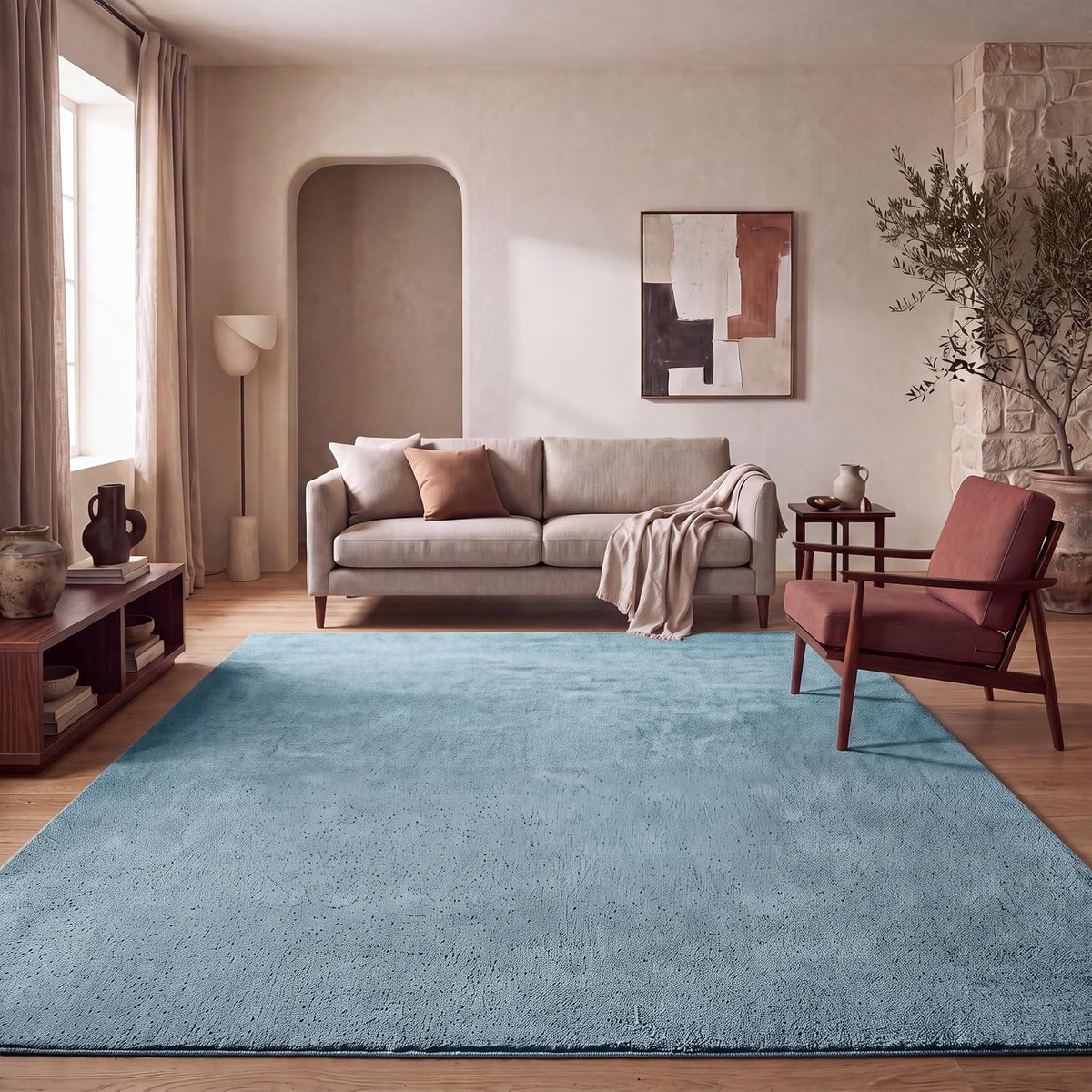 Tapis Salon Chambre Adulte Poils Ras Lavable En Machine Uni Moelleux, Dimension:160X220 Cm, Couleur:Beige Foncé