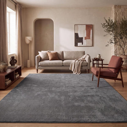 Tapis Salon Chambre Adulte Poils Ras Lavable En Machine Uni Moelleux, Dimension:160X220 Cm, Couleur:Beige Foncé