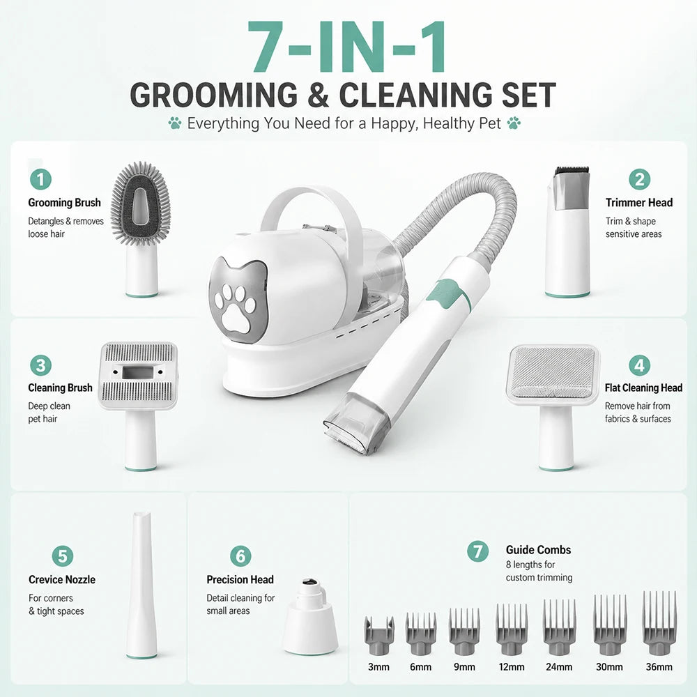 Aspirateur À Poils D'Animaux 7-En-1 Pour Chat Et Chien, Tondeuse Électrique, Machine De Toilettage, De Coupe, De Rasage Et De Nettoyage