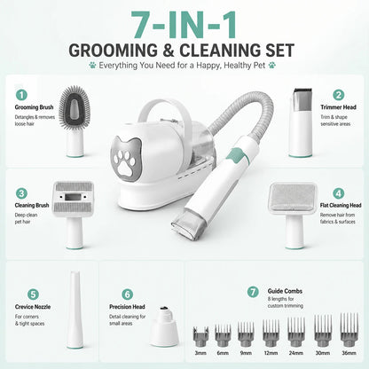Aspirateur À Poils D'Animaux 7-En-1 Pour Chat Et Chien, Tondeuse Électrique, Machine De Toilettage, De Coupe, De Rasage Et De Nettoyage