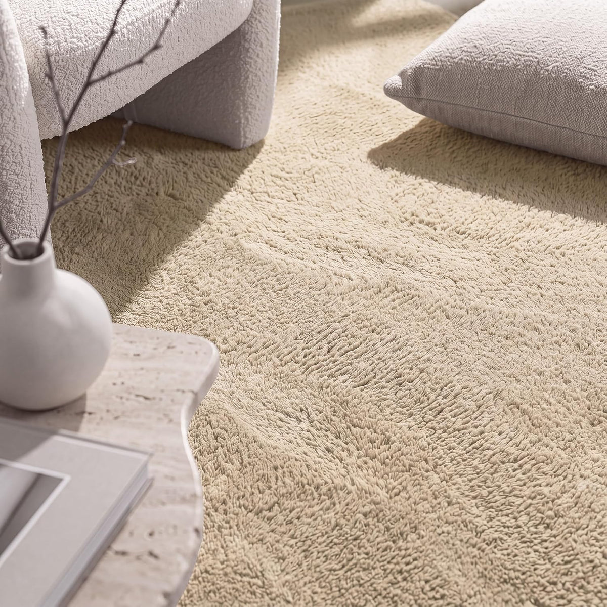 Tapis Salon Chambre Adulte Poils Ras Lavable En Machine Uni Moelleux, Dimension:160X220 Cm, Couleur:Beige Foncé