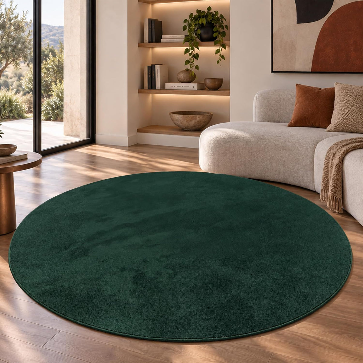 Tapis Salon Chambre Adulte Poils Ras Lavable En Machine Uni Moelleux, Dimension:160X220 Cm, Couleur:Beige Foncé