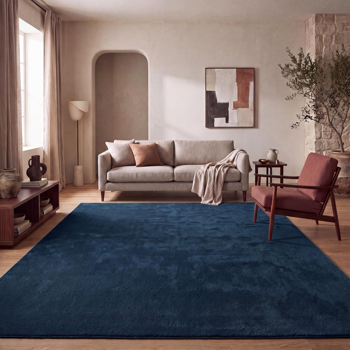 Tapis Salon Chambre Adulte Poils Ras Lavable En Machine Uni Moelleux, Dimension:160X220 Cm, Couleur:Beige Foncé