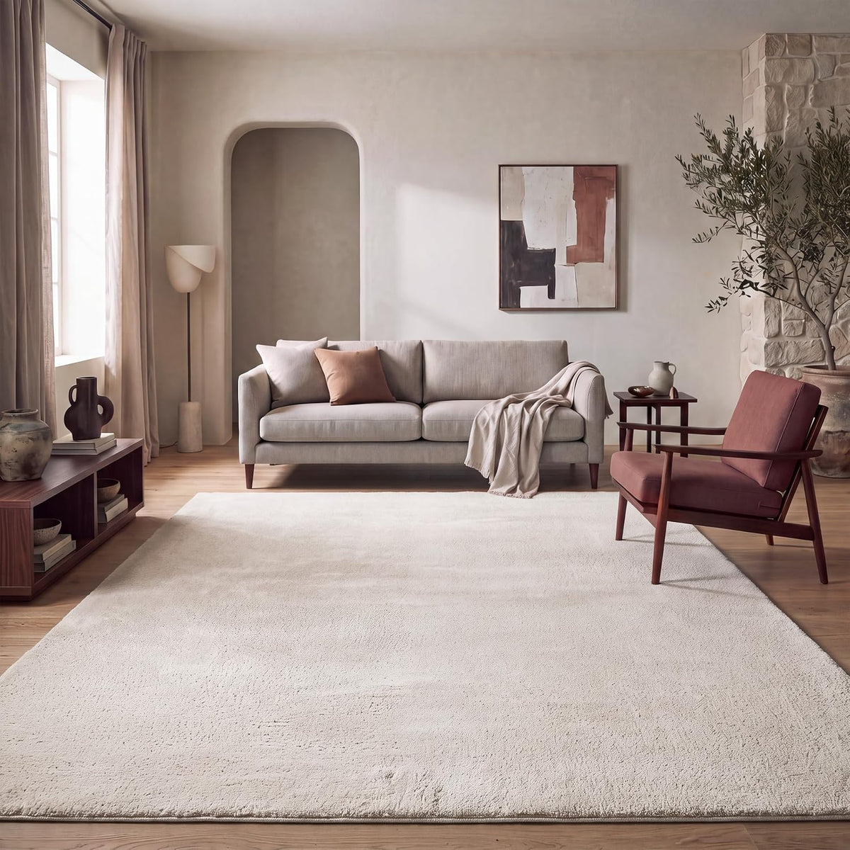 Tapis Salon Chambre Adulte Poils Ras Lavable En Machine Uni Moelleux, Dimension:160X220 Cm, Couleur:Beige Foncé
