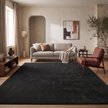 Tapis Salon Chambre Adulte Poils Ras Lavable En Machine Uni Moelleux, Dimension:160X220 Cm, Couleur:Beige Foncé