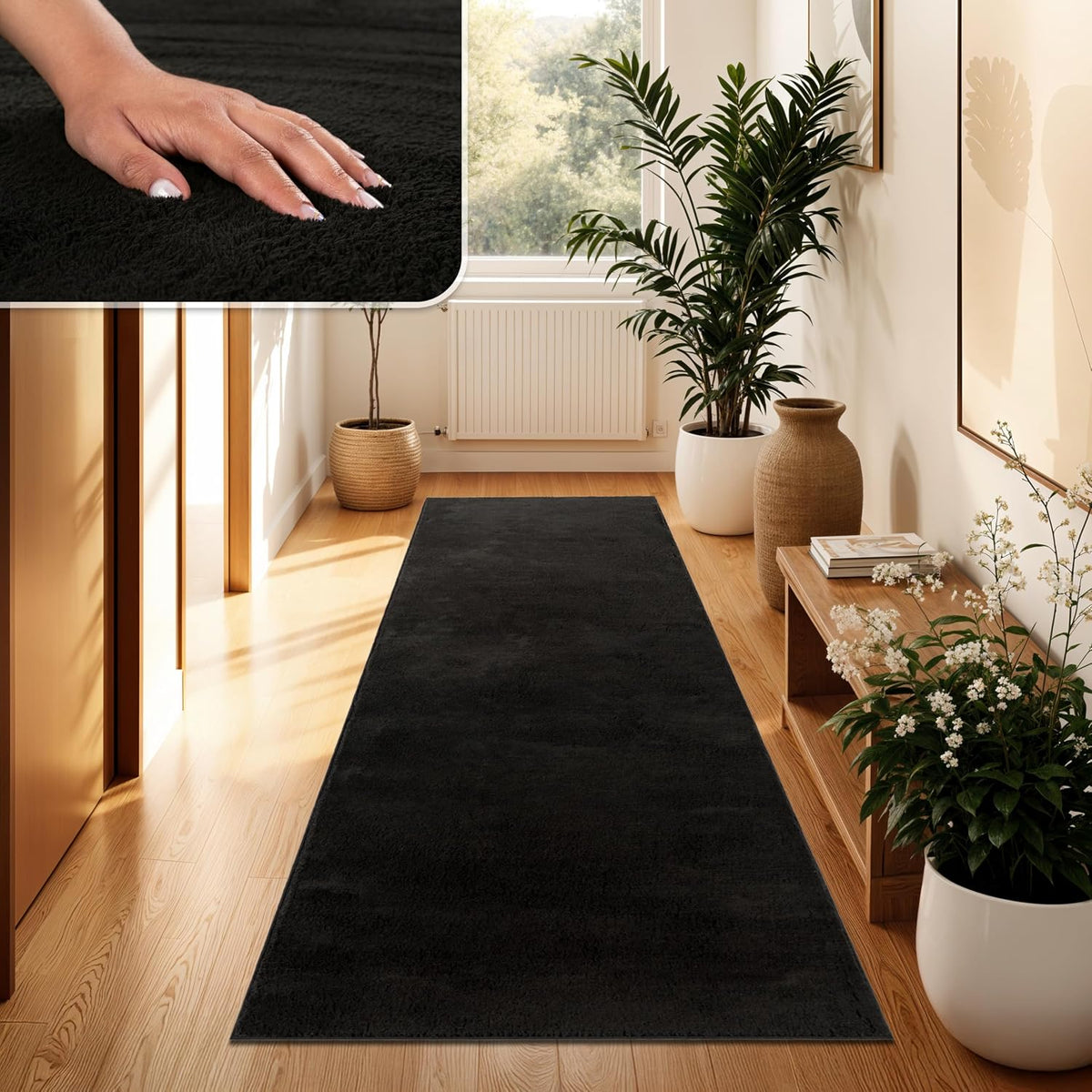 Tapis Velours lavable couloir Noir