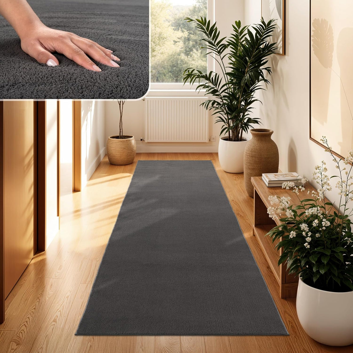 Tapis Velours lavable couloir Anthracite