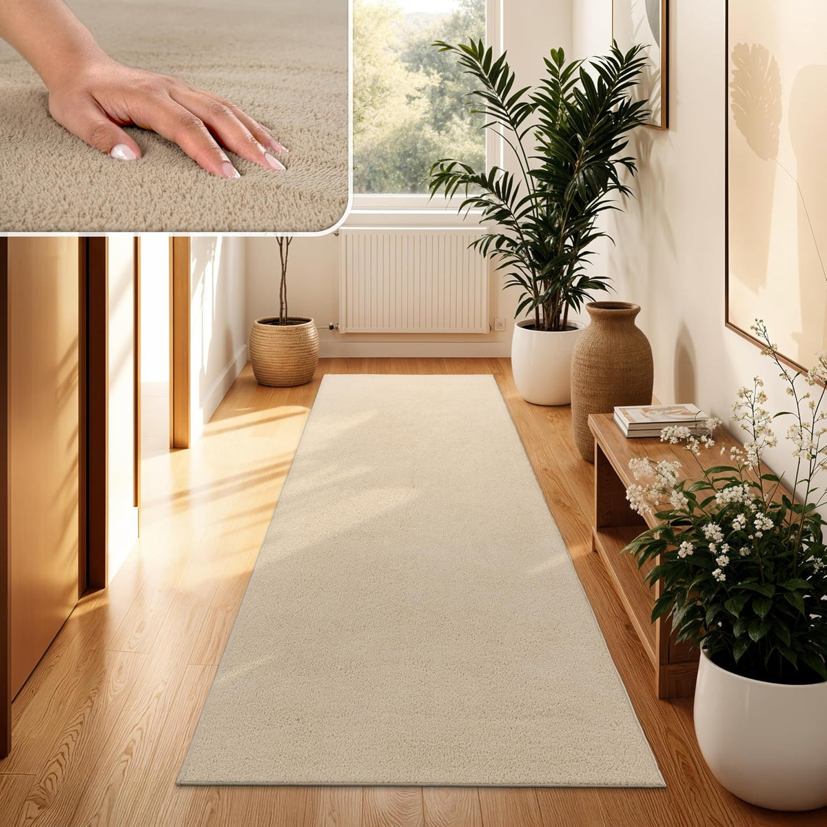 Tapis Velours lavable couloir Beige Foncé
