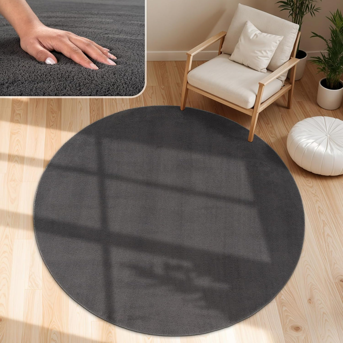 Tapis Velours lavable rond Anthracite
