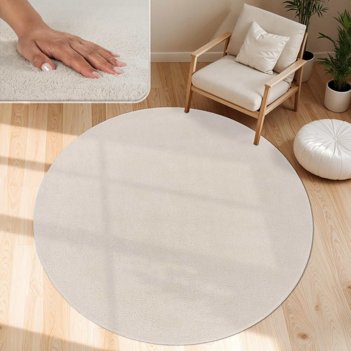 Tapis Velours lavable rond Crème