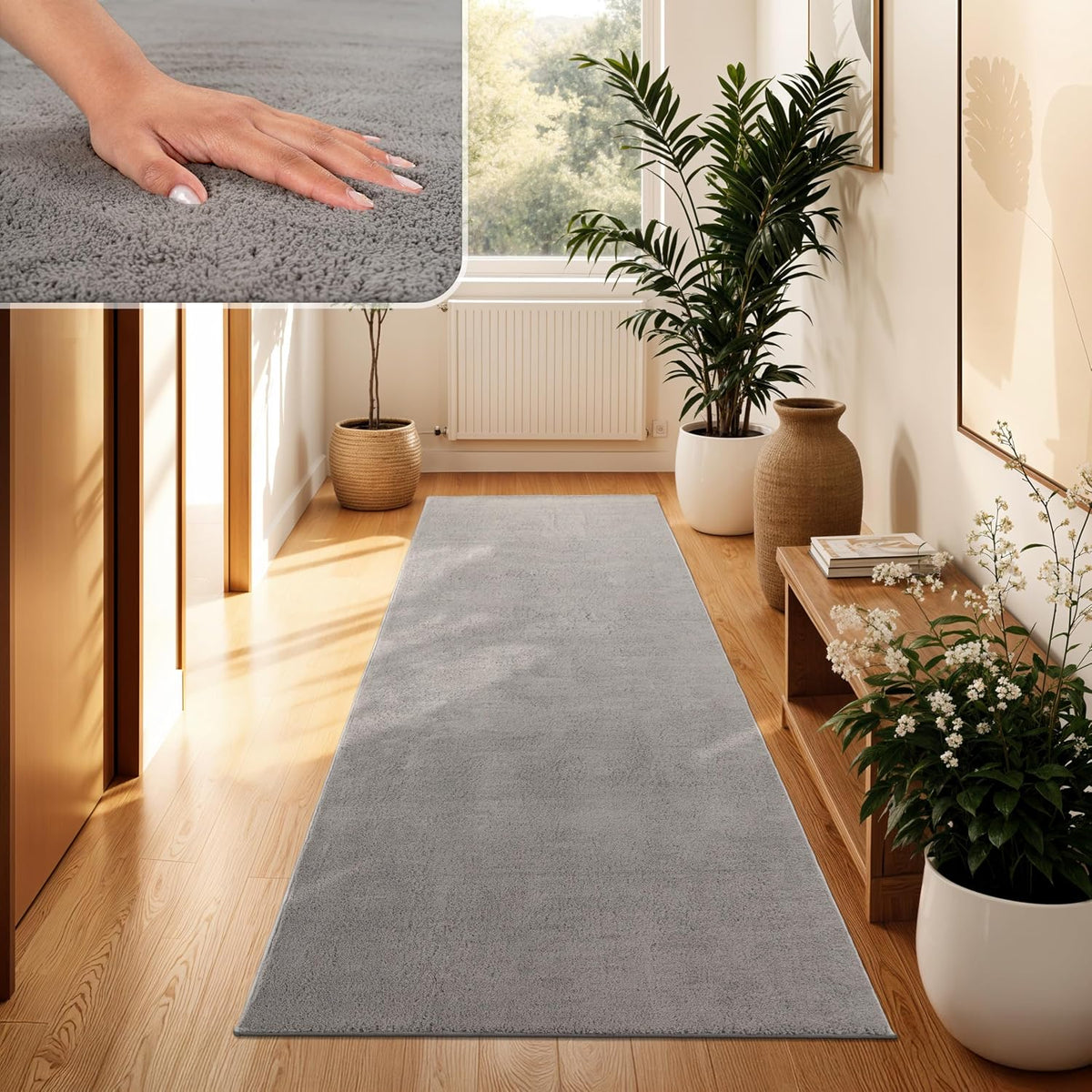 Tapis Velours lavable couloir Gris
