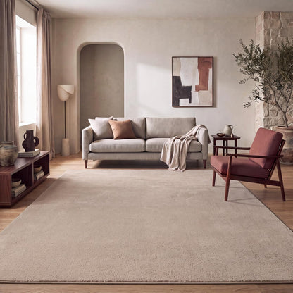 Tapis Salon Chambre Adulte Poils Ras Lavable En Machine Uni Moelleux, Dimension:160X220 Cm, Couleur:Beige Foncé