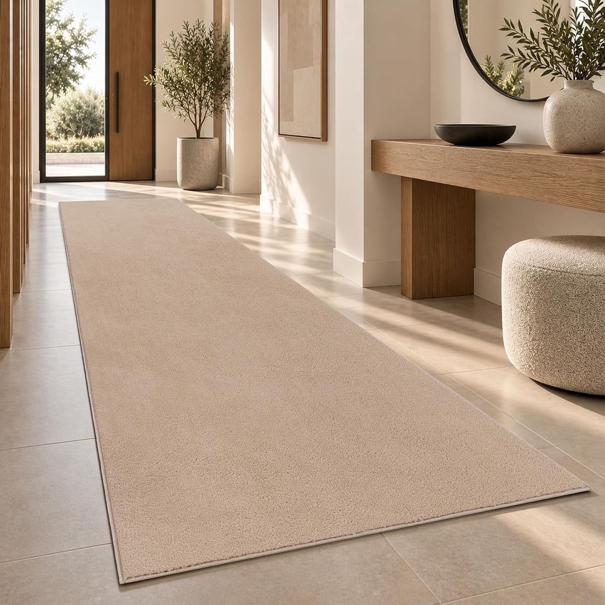 Tapis Salon Chambre Adulte Poils Ras Lavable En Machine Uni Moelleux, Dimension:160X220 Cm, Couleur:Beige Foncé
