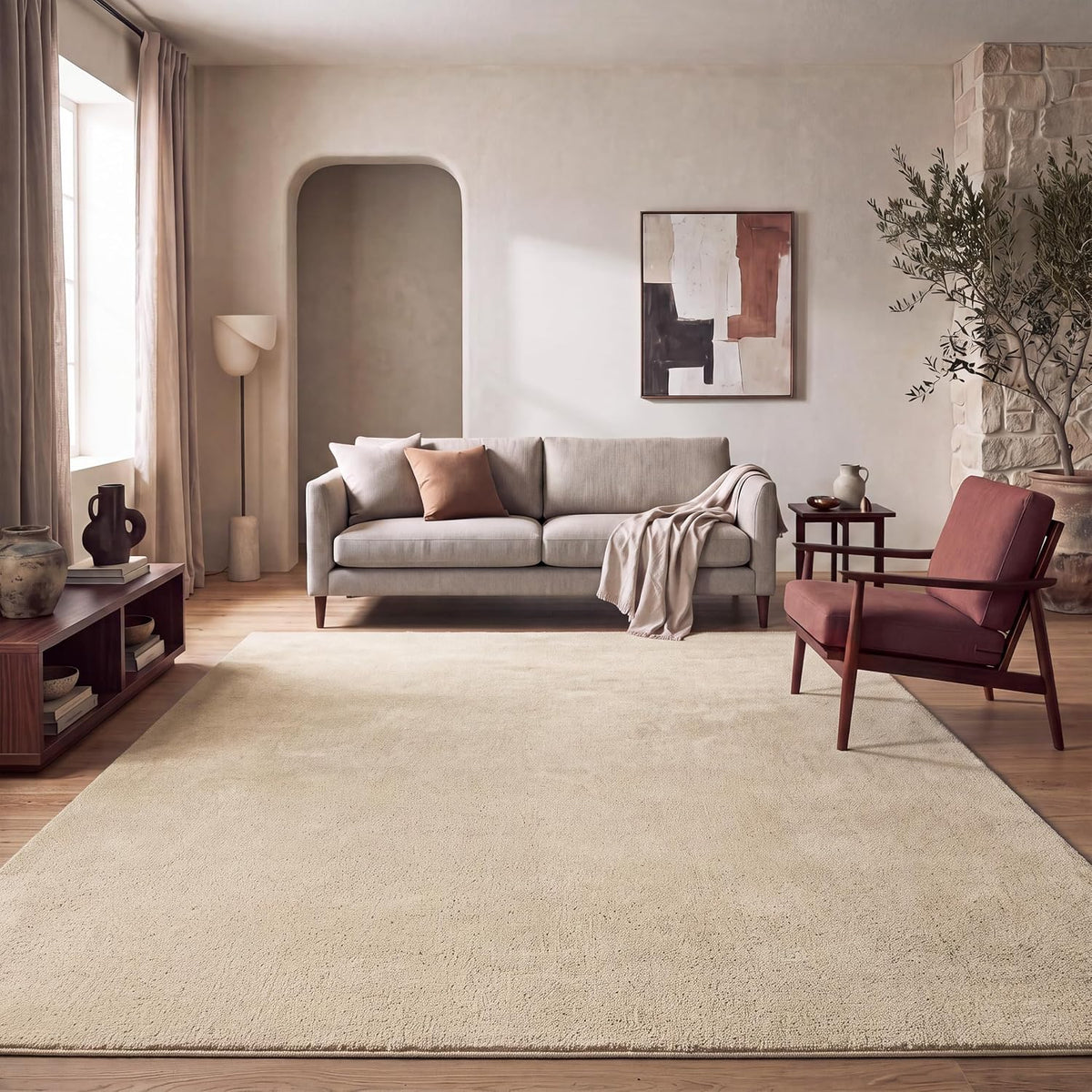 Tapis Salon Chambre Adulte Poils Ras Lavable En Machine Uni Moelleux, Dimension:160X220 Cm, Couleur:Beige Foncé