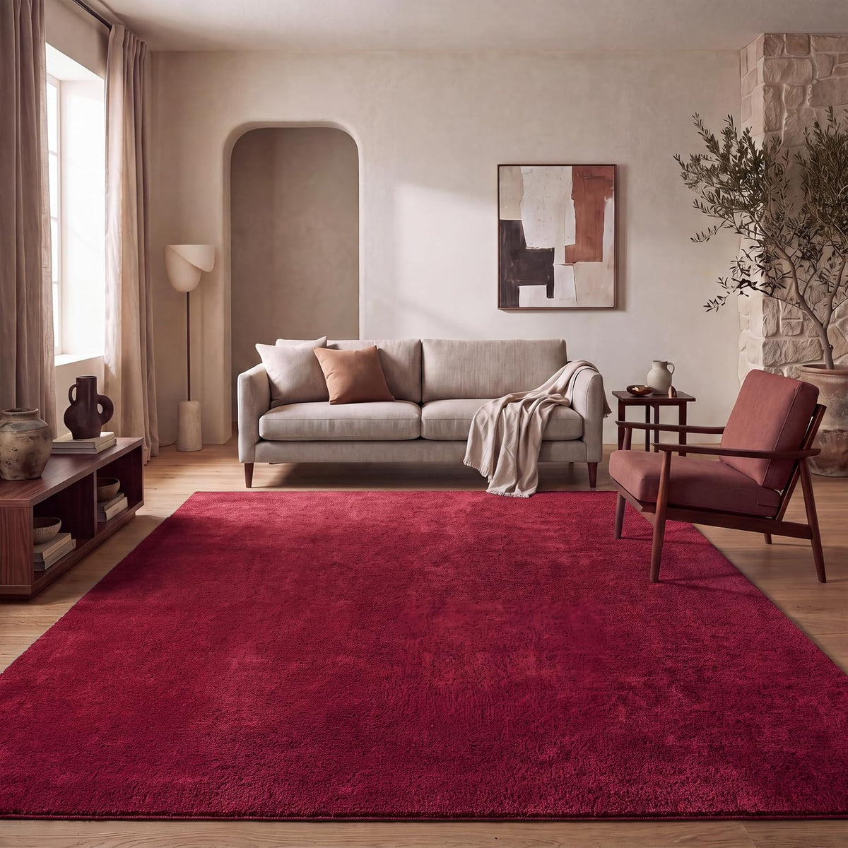Tapis Salon Chambre Adulte Poils Ras Lavable En Machine Uni Moelleux, Dimension:160X220 Cm, Couleur:Beige Foncé